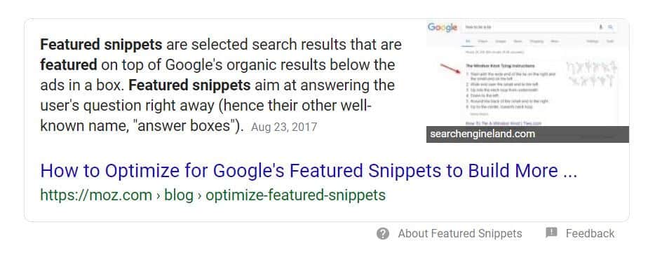 Example of a featured snippet on Google