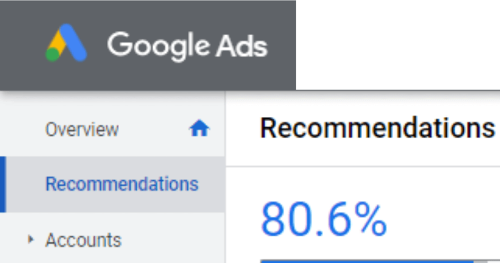 Google Ads Optimization Score Example Screenshot