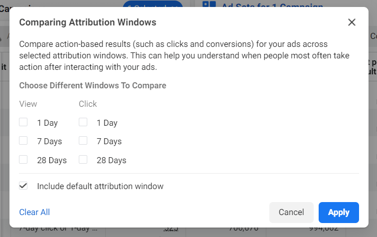 Facebook Attribution Windows