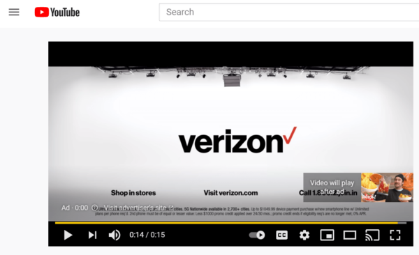 Video campaign ad example on YouTube