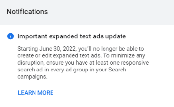 responsive search ad notification