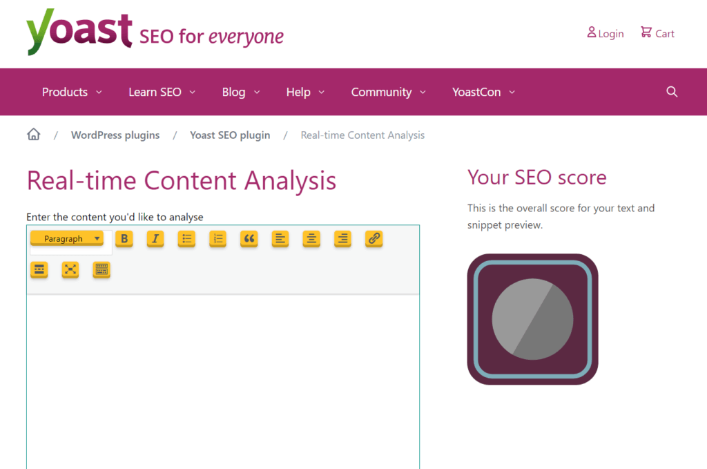 yoast real-time content analysis tool