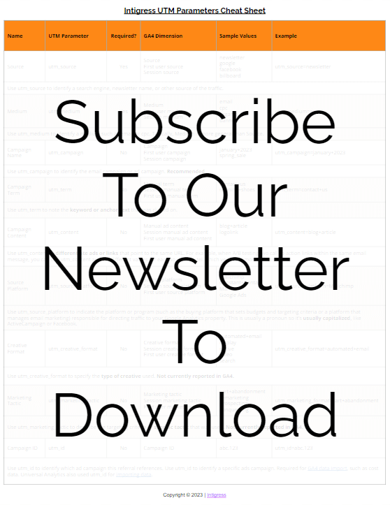 intigress UTM parameters cheat sheet